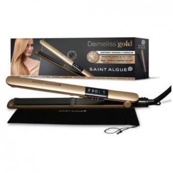 Plancha de Pelo Demeliss Gold Saint Algue - Cerámica, Placas Flotantes Ultra-Finas, Temperatura 150°C a 230°C, Negro/Dorado