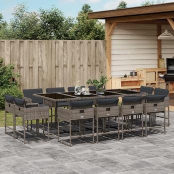 13-Piece Grey Poly Rattan Garden Dining Set with Cushions