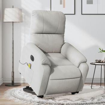 Sillón reclinable masaje eléctrico elevable de microfibra en color gris claro Vidaxl