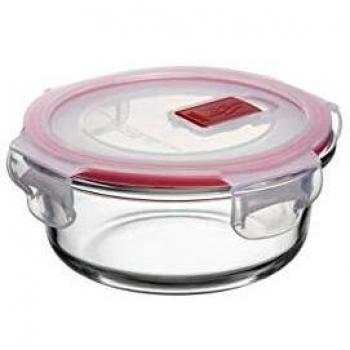Tatay Fiambrebra de Alimentos, Vidrio, Hermética, 0.4 L de Capacidad, Tapa de Clip, Libre de BPA, Apto Microondas, Horno, Congelador y Lavavajillas, Color Rojo, Medidas 13.7 x 13.7x 6.2 cm