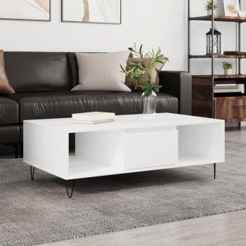 Mesa de centro vidaXL de madera de ingeniería 104x60x35 cm en color blanco y negro, brillante, adecuada para salón, comedor o como mesa auxiliar