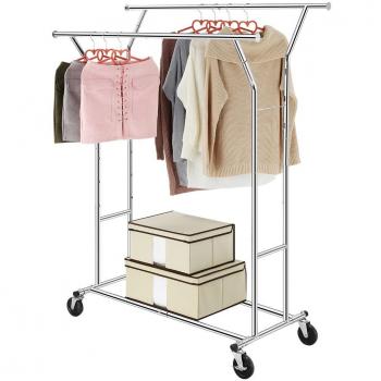 LANGRIA Perchero Burro Plegable y Ajustable con Ruedas para Colgar Ropa