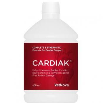 VetNova CARDIAK® 400ml - Suplemento nutricional para la salud cardiovascular de mascotas, formulado con ingredientes naturales, que ayuda a mantener el corazón y mejorar la función cardíaca en perros y gatos. Presentación líquida de