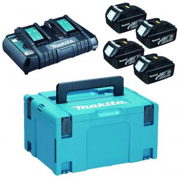 Kit de Baterías y Cargador Doble Makita 18V Li-ion (4x BL1830B + DC18RD) con Maletín Makpac