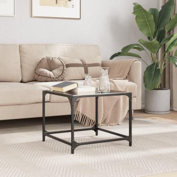 Mesa de Centro VidaXL Superficie de Vidrio Transparente y Acero 50x50x40 cm, Color Transparente y Negro, Mesita de Salón o Comedor o Auxiliar