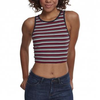 Crop Top Mujer Urban Classic Rayas Ajustado Manga Corta Blanco/Azul Marino/Rojo Fuego