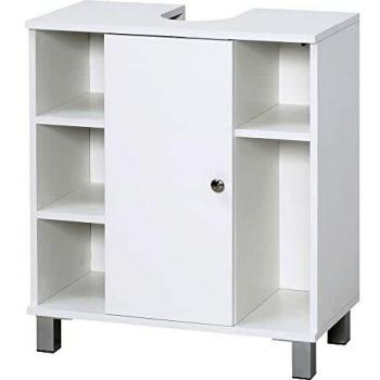 kleankin Mueble para Debajo del Lavabo Armario Baño de Suelo de Madera con 5 Compartimentos Abiertos y 1 Puerta Diseño Compacto Moderno 60x30x68 cm Blanco