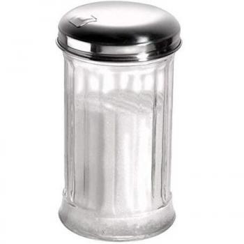 Dosatore di zucchero APS, dosatore di zucchero, agitatore di zucchero, coperchio a vite con sportello in acciaio inossidabile, con sportello di dosaggio, Ø 7,5 cm, 13, 5 cm di altezza, per 320 ml di contenuto