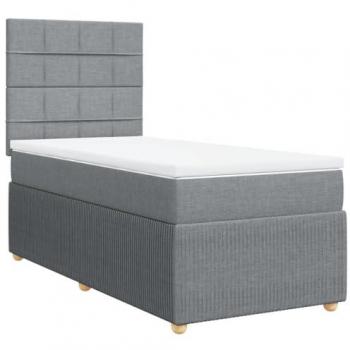 Cama box spring con colchón de muelles tela gris claro 90x200 cm