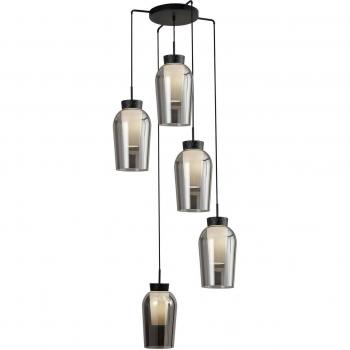 Lámpara colgante de cristal ahumado y negro NORA, 5 luces, redonda, diseño moderno