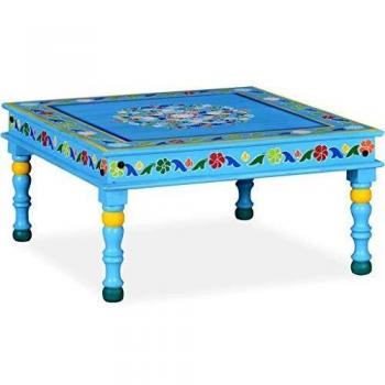vidaXL Madera Maciza Mesa de Centro Mango Turquesa Consola Mueble de Comedor