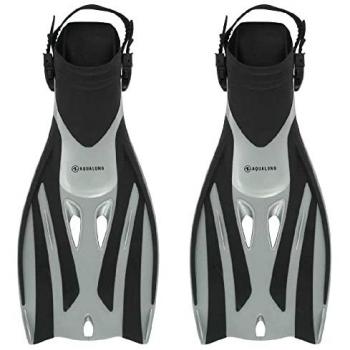 Aqualung Aletas De Buceo Fizz Open Heel Junior y Adultos, Color Negro Plateado, Talla L/XL