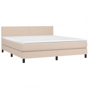 Cama box spring colchón LED cuero sintético capuchino 180x200cm
