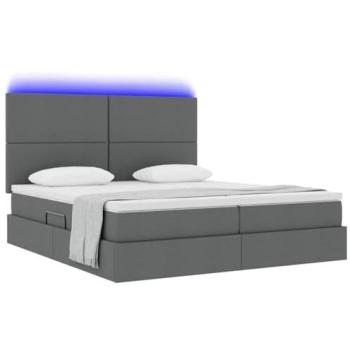 Cama con Tiras LED y Almacenamiento Gris Oscuro 180 x 200 cm Tela, Muebles Modernos para el Dormitorio