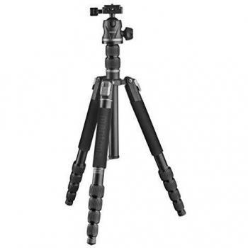 Trípode de Viaje Mantona DSLM Evolution Max 255 - Negro/Grey, Metal, Plástico y Espuma, 173 cm, Cabezal Esférico 360° Arca-Swiss Compatible