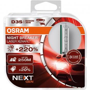 OSRAM XENARC NIGHT BREAKER LASER D3S, Lámpara xenón de faro de carretera, 220% más de luminosidad, modelo 66340XNN-HCB, caja dúo (2 lámparas)