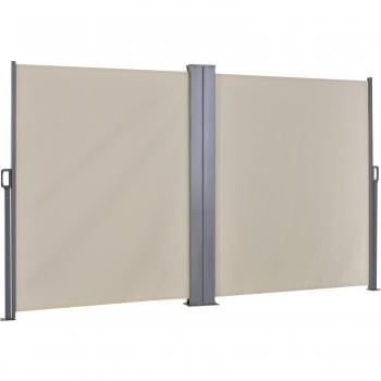 Outsunny Toldo Lateral Retráctil Doble 600x160 cm Pantalla de Privacidad Extensible con Ángulo Ajustable y Protección UV 50+ para Jardín Balcón Terraza Cre