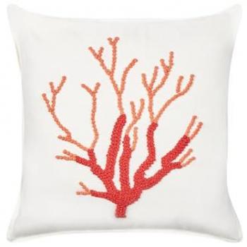 Cojín Decorativo Cuadrado de Algodón Blanco 45 x 45 cm con Motivo Coral Marino y Relleno de Poliéster Coralium
