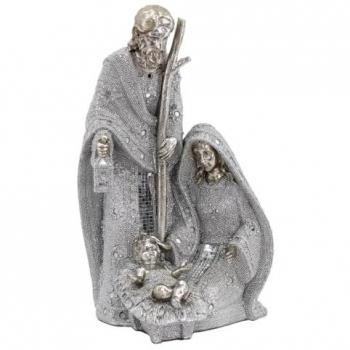 Figura Nacimiento Jesús Plateado de Resina 20x23x37cm - Decoración Navideña para Jardín