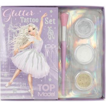 Set de Tatuajes de purpurina TOPModel con 42 diseños, pincel y polvos - Blanco y Dorado