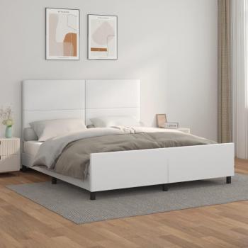 Cama con cabecera en cuero sintético blanco 180x200 cm