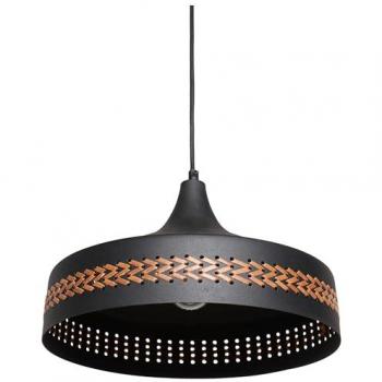 Lámpara Colgante de Hierro Negro con Pantalla en Domo de Cuero PU Estilo Moderno y Contemporáneo
