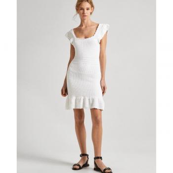 Vestido Gesa blanco Pepe Jeans - Elegante diseño de punto crochet con escote cuadrado