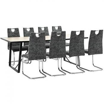 vidaXL Juego de Comedor 9 Piezas Cuero Sintético Mobiliario Decoración Interior Casa Hogar Robusto Duradero Resistente Funcional Práctico Útil Negro