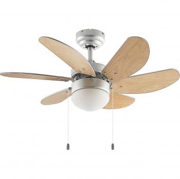Ventilador de techo con luz Minja, plateado, silencioso, 78cm, moderno, gris, hecho de metal para salón y comedor (1 lámpara E14)