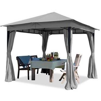 Cenador de jardín Toolport Carpasol 3x3 m, Lona de Techo Aprox. 180g/m² Impermeable con 4 Lados, Carpa de Fiesta Gris