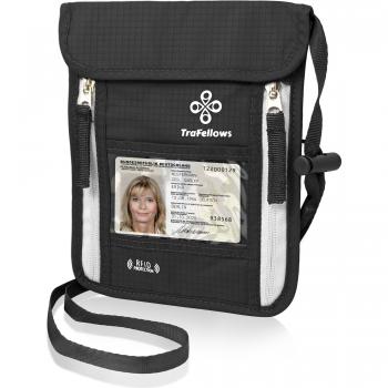 Portadocumentos de Cuello | Cartera de Colgar al Cuello con Bloqueo RFID | Monedero Colgante Plano Espacioso | Billetera de Viaje Ligera para máxima Seguridad para móvil y Documentos Viaje