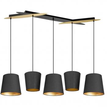 Lámpara colgante Thamila de Lucande, moderna, color negro y oro, fabricada en hierro, con 5 llamas E27, adecuada para salón y comedor, hecha de textura de tela y seda
