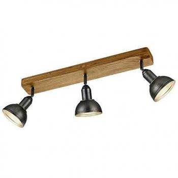 Lámpara de Techo Delhi 3 Focos E14 3x40W Acero y Madera Níquel Antiguo 58cm