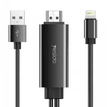 Cable Lightning a HDMI 1080p con Interfaz de Carga USB 1.8m Negro