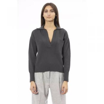 Alpha Studio Green Wool V-Neck Sweater with Front Pocket - IT46|XL, Female, Size: L