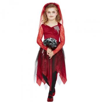 Smiffy's Disfraz de Novia Zombie rojo para niña