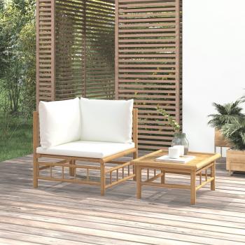 vidaXL 2-Piece Garden Lounge Set with Cream White Cushions and Bamboo Frame