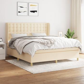 Cama box spring suave con colchón en tela color crema 160x200 cm