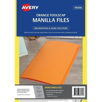 Avery Manilla Folder Foolscap Orange Pack of 20