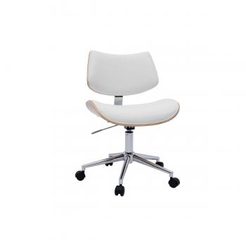 Silla de oficina de diseño con ruedas de color blanco, roble claro y metal MALMO