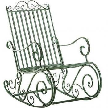 Silla giratoria CLP con asiento en metal verde antiguo y mecedora de hierro Smilla en color verde antiguo