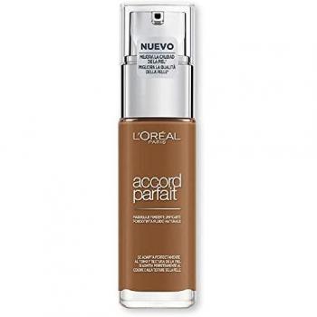 L'Oréal Paris Accord Parfait, Base de maquillaje acabado natural con ácido hialurónico, tono piel oscuro 10D, 30 ml