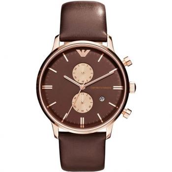 Reloj cronógrafo Armani para hombre con correa de piel marrón, modelo AR0387, diámetro de 42mm