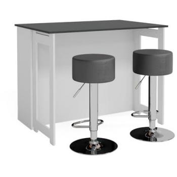Set de mesa de bar Dominic, Antracita/Blanco, 116 x 37 cm con 2 taburetes