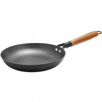 Sartén de Hierro Fundido Antiadherente 28 cm con Mango Removible de Madera Acacia - Apta para Inducción, Vitrocerámica, Gas, Horno y Lavavajillas - Libre de