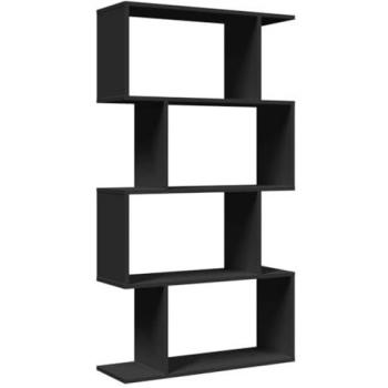 Librería divisora 4 estantes madera ingeniería negra 70x24x129 cm