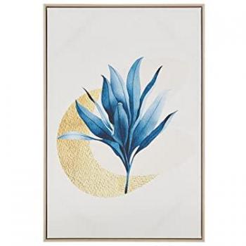 Cuadro de Lienzo Enmarcado Moderno Beige y Azul 63 x 93 cm Motivo Floral para Sala de Estar y Dormitorio Corvaro