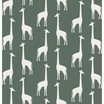 Papel pintado jirafas verde oscuro - 0,53 x 10,05 m - Estahome