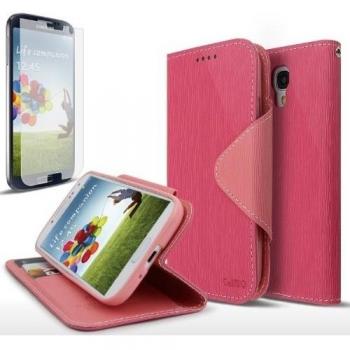 Cellto Samsung Galaxy S4 Premium Wallet [Smooth Pink] Flip Cover Case Funda Carcasa con FREE Premium Screen Protector Libre Protector Pantalla Función Soporte [Slim Ultra Fit] Diary Cover con ID Pocket Top Quality [Made in Korea] para Samsung Galaxy S4