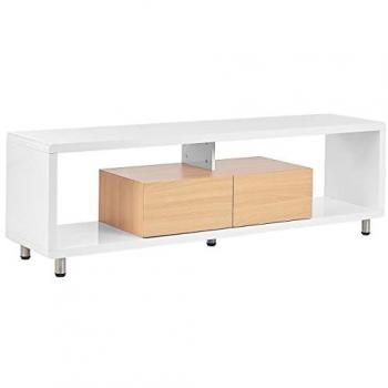 Mueble TV Minimalista Blanco y Madera Clara con Estantes Abiertos y 2 Cajones Knox